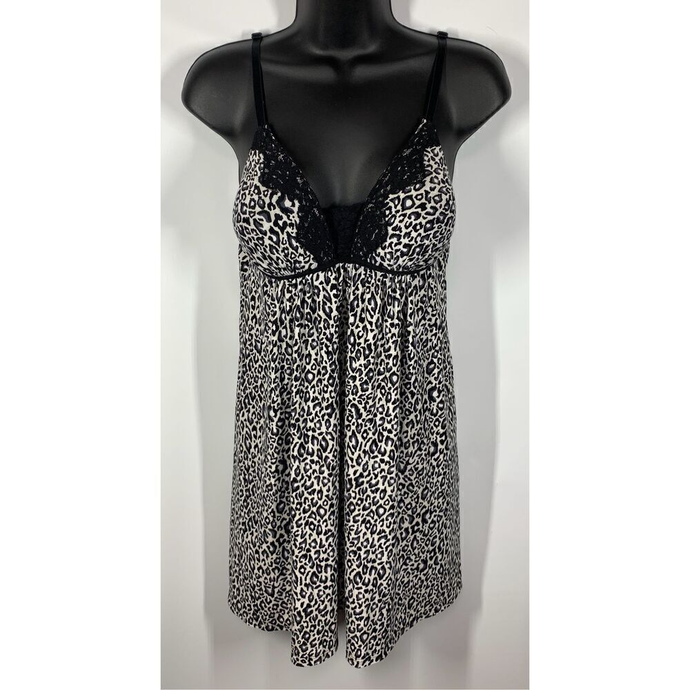 In Bloom by Jonquil Black Gray Leopard Print Chemise Size Large